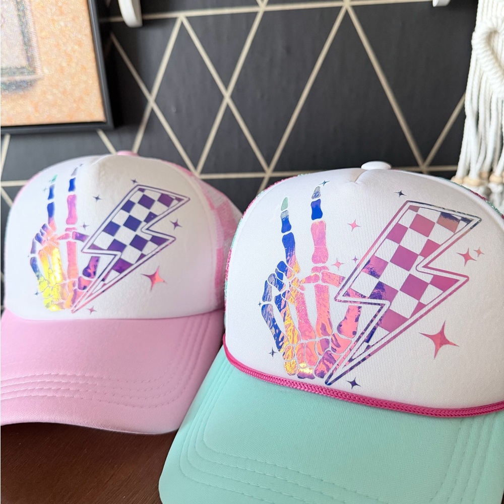 Skeleton Race Flag Trucker Hats